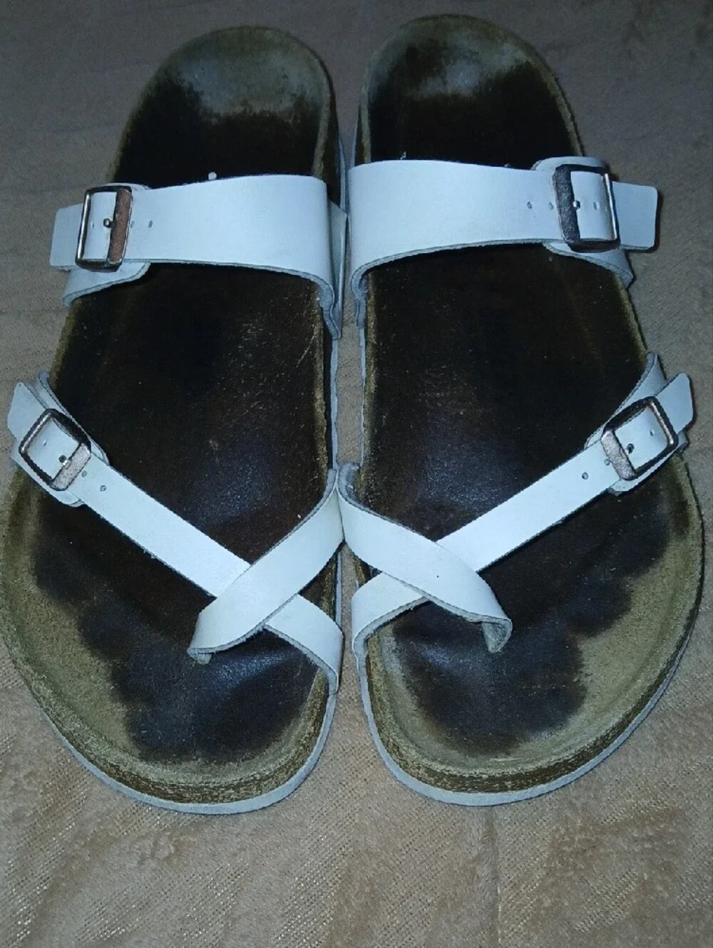 Womens Birkenstock White Leather Buckle Cork Footbed Sandals            Sz: 10